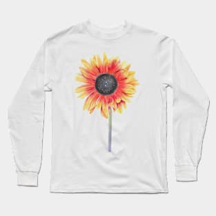 Red and Yellow Sunflower Illustration Long Sleeve T-Shirt